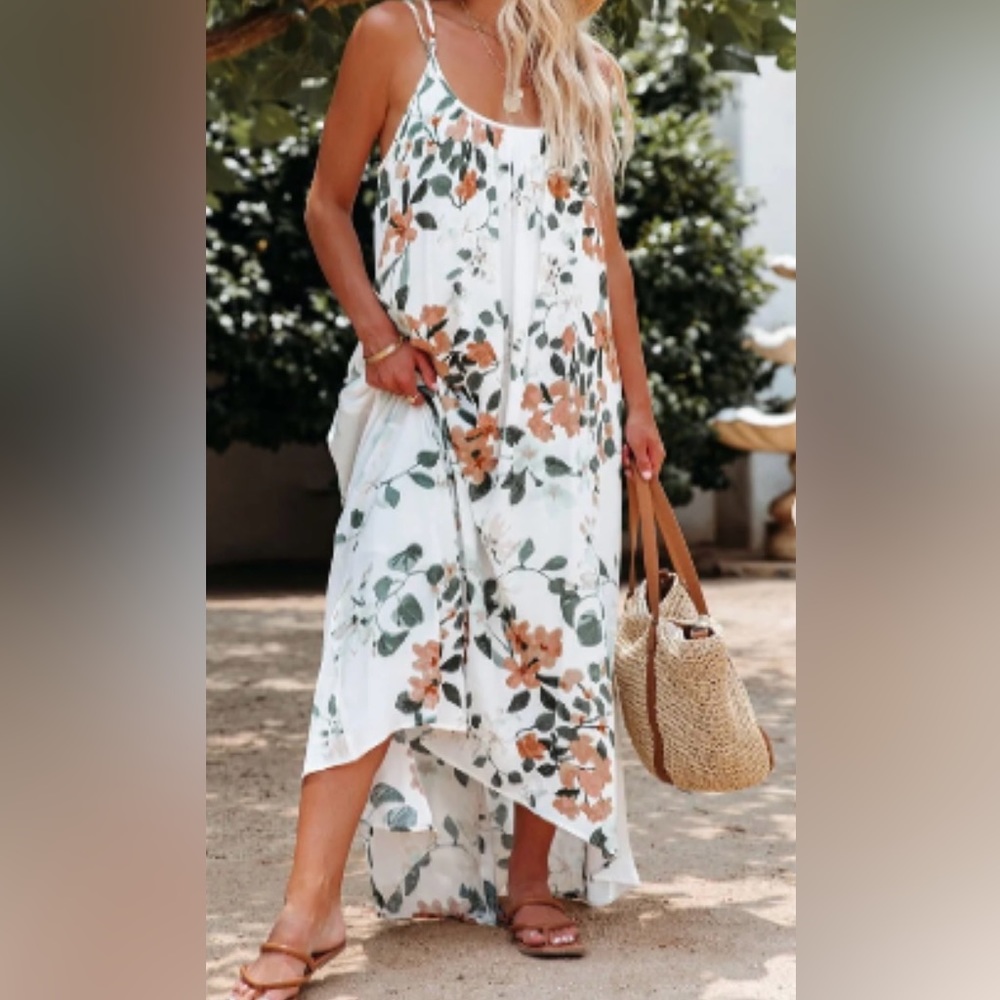 LoveStitch Shift Strappy Sleeveless A-line Maxi Dress White Multi/Floral Size OS